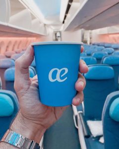 Air Europa sostenible, vasos de papel reciclado