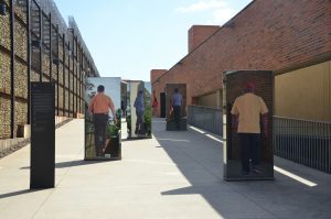 fotos de personas de espalda en una exposición del apartheid museum de johhanesburgo